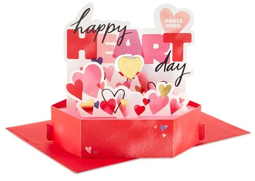 Hallmark Alla hjärtans dag-kort, musikaliska alla hjärtans dagskort, 3D & pop up, rörelse snurrande hjärta, guld, rosa, blå, vit