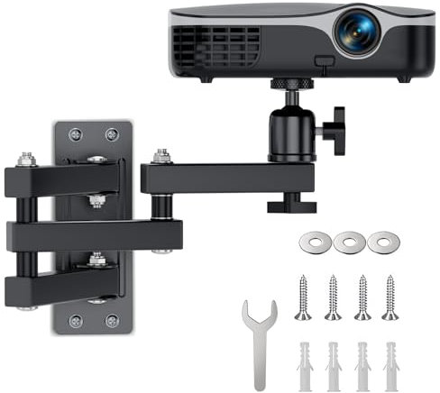 Nakelulu Supporto da Parete per Proiettore Pieghevole, Staffa da Soffitto per Proiettore con viti da 1/4 con Rotazione a 360° per Home Theatre, Ufficio e Sala Giochi