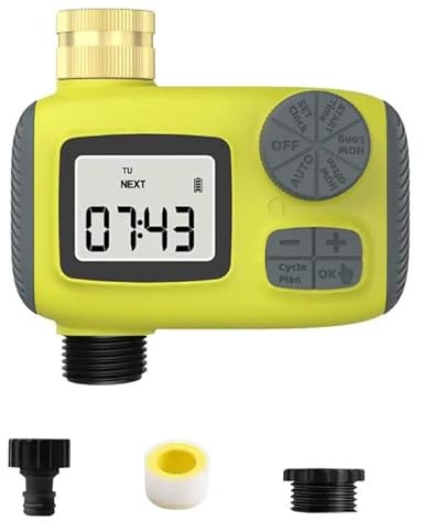 Hicello Bewässerungscomputer Digital LCD IP55 Programmierbar Tropf Set | Digitalanzeige,IP55 Wasserdicht,Messing Einlass,Zeitsteuerung,Tropfbewässerung,Garten,Gewächshaus,Terrasse