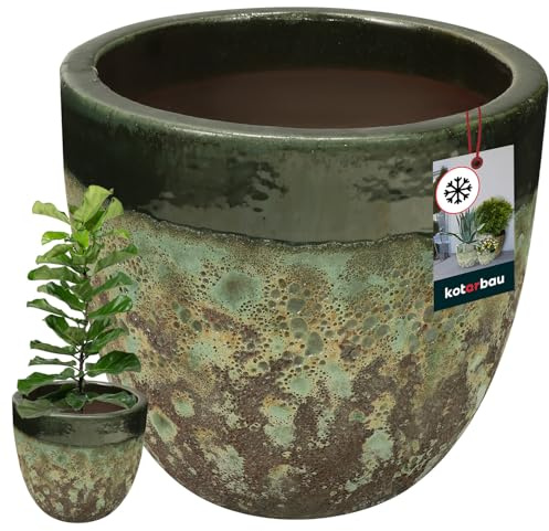 KOTARBAU® Blomkruka höjd 26 cm ⌀ 30 cm blomkruka grön keramisk planteringskruka frostsäker överkrukor för utomhusbruk blomkruka utomhus och inomhus, planteringskruka inomhus utomhus