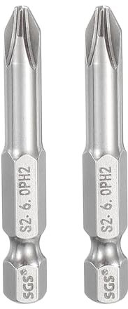 sourcing map Lot de 2 embouts de tournevis cruciformes PH2 à tige hexagonale de 50 mm de long avec tige magnétique cruciforme en acier S2 pour perceuses électriques, argenté