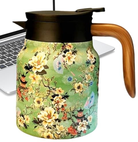 Thermal Tea Pot, Beverage Carafe Dispenser, 33.8 Oz Insulated Flask, Built-In Infuser and Strainer, Stainless Double Wall Pitcher, Ideal for Hot or Cold Coffee, Tea, & Water Storage