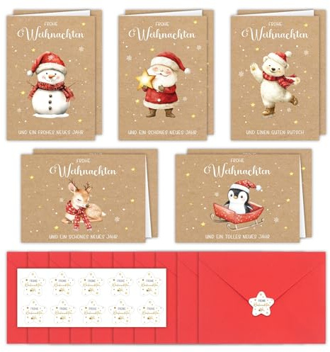 Weihnachtskarten mit Umschlag Set, 10 Stück Karte Frohe Weihnachten | Klappkarten Sternaufkleber Weihnachtskarte, Frohe Weihnachten Karte, Christmas Cards für Familie Freunde
