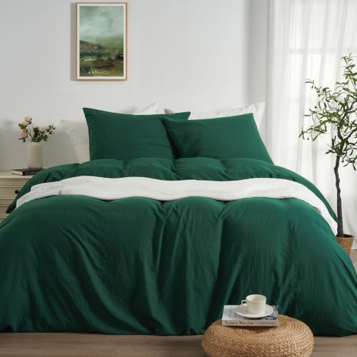 Duvetnova Weihnachts Bettwäsche 200x200 Dunkelgrüne Superweiche Vorgewaschene Mikrofaser Baumwollähnlich ÖKO-TEX 1 Bettbezug 200x200+2 Kissenbezüge 80x80-alle mit Reißverschluss Grün winterbettwäsche