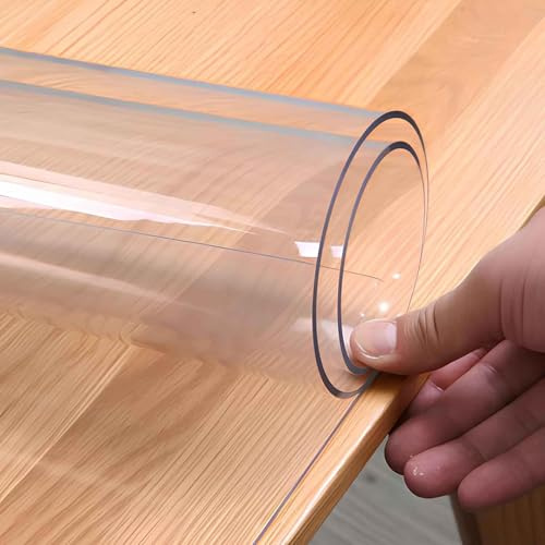 DMCHENGMA Copertura Protettiva per Tavolo tagliabile su Misura, tovaglia Trasparente in PVC AntiGraffio e antiolio, Spessore 2 mm, per Cucina, scrivania con venature del Legno(60x90cm)
