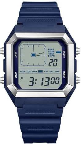 OFNS Relojes analógicos digitales para hombre, elegantes relojes de pulsera luminosos para hombres, estudiantes, deportes, resistente al agua, reloj digital para niños, Plata y azul, Clásico