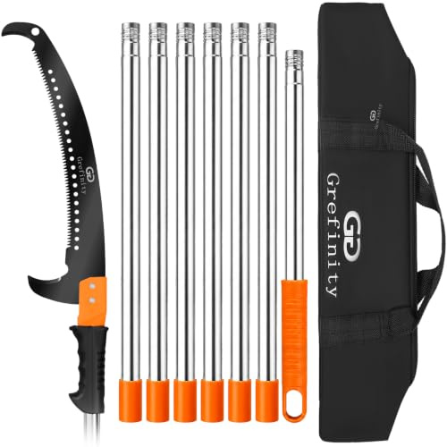 Grefinity Manual Pole Saw for Tree Trimming, 10 FT/3.2M Pruning Saw | 8-Section Stainless Steel Handle, Sharp Steel Blade, Easy to Carry and Extendable Design for Garden & Tree Maintenance
