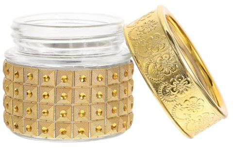Anneome 4 pièces Lot de Bouteilles Verre Doré Pots de Rangement Multifonctions Petits Bocaux Vides pour Épices Thé et Décorations Table