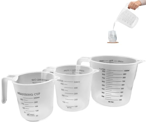 3-Piece Measuring Jug Set with 1L, 500ml, and 250ml Sizes – Clear Plastic for Precise Baking and Cooking Measurements
