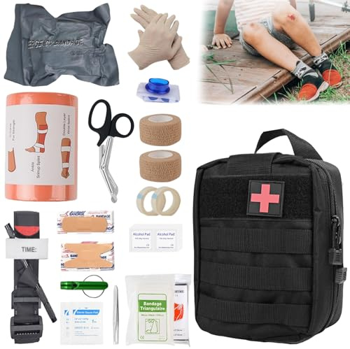 Kit de premiers secours pour l'extérieur, 51 pièces - Kit de premiers secours - Trousse tactique médicale - Kit militaire pour camping, voiture, aventure, chasse, randonnée, maison