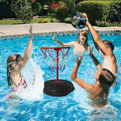 Alomejor Stabiler Pool-Basketballkorb, Spritzwassergeschütztes Spielwasserspielzeug für Schwimmbad, Kunststoff, Metall (Rötlich Schwarz)