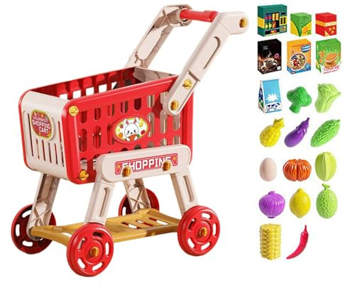 Achats pour enfants - Jouet d'apprentissage de fête avec roulettes, jouet d'apprentissage, faux repas avec roulettes, panier à poussée pour enfants avec poignée stable | Mini de supermarché pour