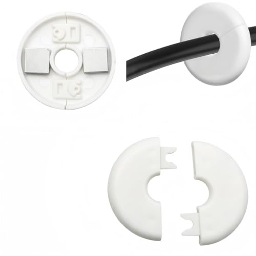 Wall Cable Grommets Set – Silicone Cable Entry Cover for Wall Pass Through – Cable Grommet Bushings for Ethernet and Wiring – Cable Routing Accessories for Home and Office (White, 2 Pack)