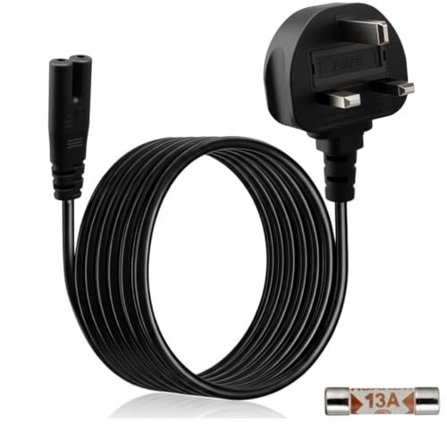 5M Figure 8 Power Lead, 2 PIN to IEC C7 Universal UK Plug Power Cable, Durable Long Replacement Power Cord for Televisions Consoles and Home Electronics, Compatible with PS5, Xbox Series X, TV