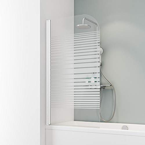 Schulte EP1650 Duschwand Komfort, 80 x 140 cm, 5 mm Sicherheitsglas Querstreifen, alpinweiß, Duschabtrennung für Badewanne