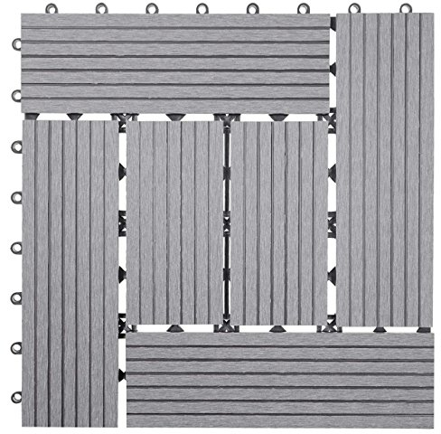Mendler WPC Bodenfliese Rhone, Holzoptik Balkon/Terrasse, 11x je 30x30cm = 1qm versetzt - Basis grau
