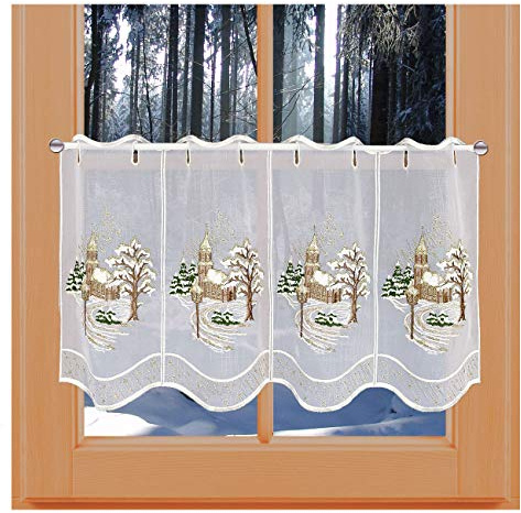 kollektion MT Weihnachts-Scheibengardine Winterlandschaft Wintergardine Vogtländischer Stickerei 50 x 96 cm