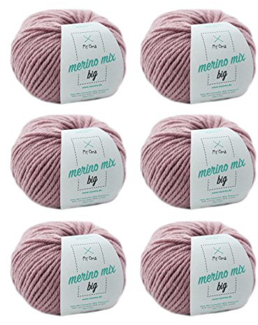 Wolle stricken - Merino Wolle puder (Fb 3731) - 6 Knäuel rosa Merinowolle zum Stricken - dicke Wolle + MyOma Label - 50g/75m - Nadelstärke 6-7mm - MyOma Wolle - weiche Wolle - Merino Garn