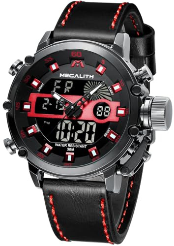 MEGALITH Herrenuhr Sportlich Militär Digitaluhr LED Groß Zifferblatt Uhren fur Männer - Digital Analog Armbanduhr Herren Wasserdicht Stoppuhr Wecker Kalender