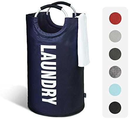KEPLIN Grand panier à linge pliable – Bleu foncé, 82 l, panier à linge pliable, facile à transporter, panier à linge pour chambre d'enfant, salle de bain, crèche, buanderie