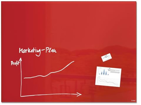 SIGEL Premium Glas-Whiteboard 120x90 cm rot hochglänzend | GL212, Artverum, SGS geprüft, einfache Montage, incl. 2 starke Magnete, Glas-Magnettafel