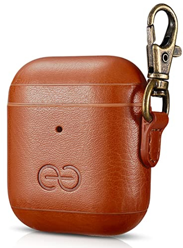 Dreem Om AirPods 1 & 2 Vegane Ledertasche mit Clip - Kompatibel mit Apple Bluetooth Wireless Earbuds für iPhone - Karamellfarben