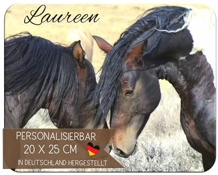 CreaDesign Personalisiertes Kinder Frühstücksbrett mit Namen, 20x25 cm, rutschfestes Schneidebrett aus Kunststoff, Pferd Design, spülmaschinen & mikrowellengeeignet, Schneidbrett für Kinder