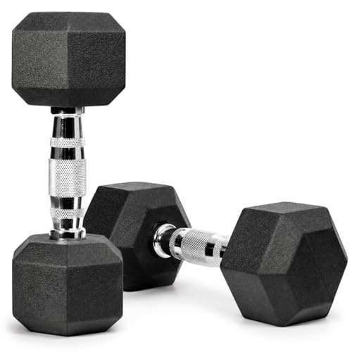 Hanteln Set Kurzhanteln Hexagon – Gummi Gusseisen Gewichte für Damen & Herren, Handgewichte Krafttraining Fitness, 2er Set Paar 1/2/3/4/5/6/8/10 kg & Einzelhantel 12,5/15/20 kg, Schwarz