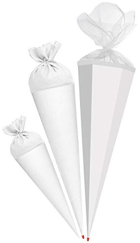 alles-meine.de GmbH Schultüte - Rohling - WEIß - 35 cm - rund - Kreppabschluß - mit/ohne Kunststoff Spitze - Zuckertüte - Markneukirchen - Jungen Mädchen - einfarbig Uni - Schu..