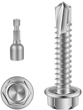 Mellewell #10 x 1 Hex Washer Head Self Drilling Screws, Self Tapping Sheet Metal Screws, 410 Stainless Steel, 100 PCS