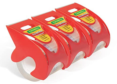 Tafomega Packing Tape with Dispenser Clear Noiseless Packaging Tape for Shipping Moving Strong Sealing Adhesive Industrial Depot Tapes for Storage 1.96 inch x 33 Yards 1” Core 3 Pack