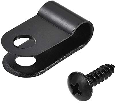 sourcing map 100STK 5,3mm Nylon R Typ Kabel Clip Draht Klemme mit Schrauben Schwarz