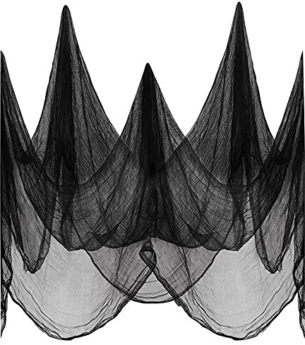 Maxee 200×400 cm Halloween Gruselige Tuch, Horror Tüll Schwarz Stoff Deko für Garten, Spooky Musselin Stoff Große Geistertuch, Schwarzer Cover Gaze für Gothic Dekoration Partybedarf