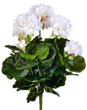 Vickerman 38,7 cm künstlicher weißer Polyester-Geranienstrauch - Weiße Kunstblumen - Künstliche Geranien für den Innenbereich - Gefälschte Geranien - Kunstblumen für Sortiment - Künstliche Pflanzen