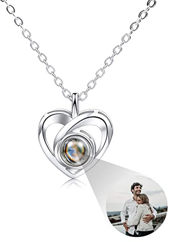 INBLUE Personalisierte Projektion Bild Anhänger 925 Sterling Silber Halskette Herzförmiger Anhänger Geburtstag Jubiläumsgeschenke für Sie/Frauen/Freundin/Mutter Schmuck