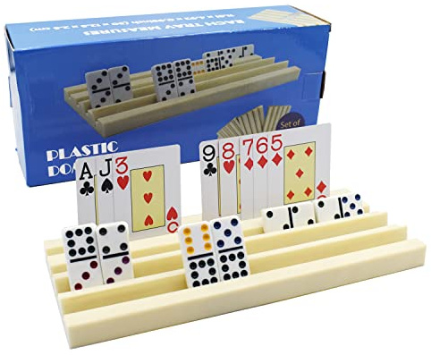 Yuanhe Plastic Domino Card Holders - Dominoes Tile Stand Organizer and Playing Card Game Racks/Trays, Set of 4