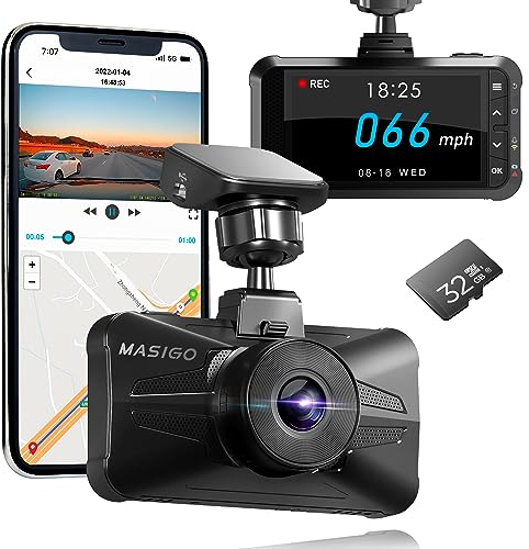 MASIGO A330 Dashcam Auto, Full 2.5K 1600P 60fps HD Autokamera mit WiFi und GPS, Starvis Nachtsicht, 140° Weitwinkel, Loop-Aufnahme, HDR, G-Sensor, Parküberwachung, unterstützt bis zu 512GB