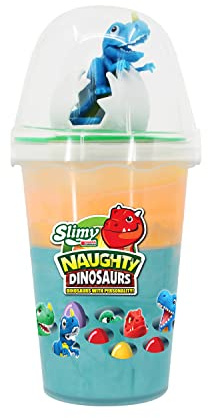 SLIMY Dinosaur Collectible - 155g Original Slimy Slime Spielmasse in Blau/Orange - elastische Spielknete & Sammelfigur (Spielzeug ab 5 Jahre)