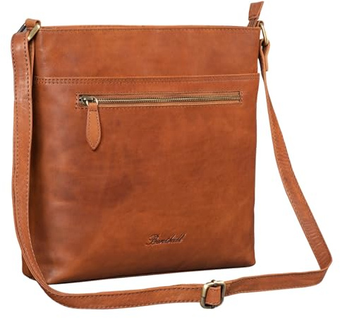 Benthill Damen Umhängetasche Leder - Tasche aus echtem Rindsleder - Handtasche mit Reißverschluss - Schultertasche/Ledertasche - Vintage Shopper, Farbe:Braun