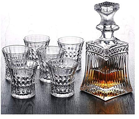 Vasos Whisky Cristal 7pc Crystal Whisky Decanter & Whiskey Glasses Set Crystal Decanter Set con 6 Gafas En Elegante Elegante Caja De Regalo 100% Libre Plomo Lavavajillas Seguro