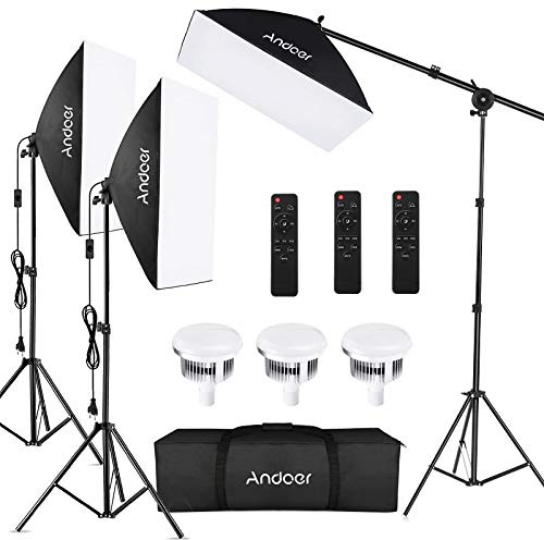 Andoer Andoer Studio Photography Light Kit Softbox Light Set con 85W 2800K-5700K Bicolor Temperatura LED Luz 50x70cm Softbox 2M Light Stand Control remoto Brazo de flecha Bolsa Transpor
