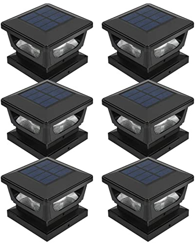 Sumaote Solar Post Lights, Outdoor Solar Post Cap Light Fits 4 x 4 Wood, 3x3 & 4x4 PCV/Vinyl Fence Posts Deck Light 6500K for Garden Yard Porch Railing, IP65 Waterproof, Black Shell, 6 Pack