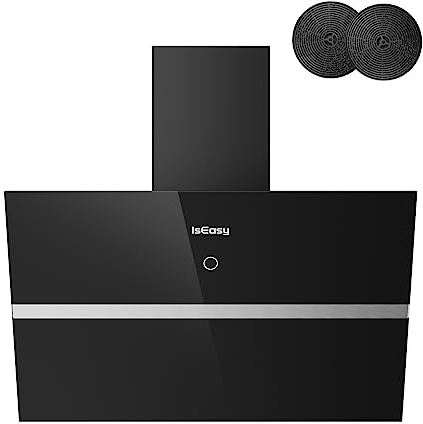 Dunstabzugshaube 60 cm, IsEasy Umluft Dunstabzugshaube mit 578 m³/h Starke Saugleistung, 4 Einstellstufen, Abluftmodus, 1–9min Verzögerungs-Ausschaltfunktion, Min 58 dB, Schwarz, Effizienz A++
