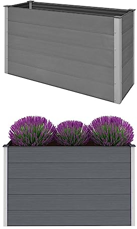 CIADAZ Garten-Hochbeet, Pflanzkübel, Kräuterbeet, Hochbeete-kit, Schneckenzaun, Pflanztrog, Pflanzgefäße, Pflanzfolie Für Hochbeet,Teichbecken, WPC 150 x 50 x 91 cm Grau