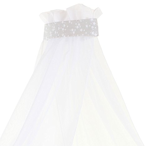 babybay Himmel Piqué mit Band passend für alle Modelle bis 96 cm Länge, perlgrau Sterne weiß