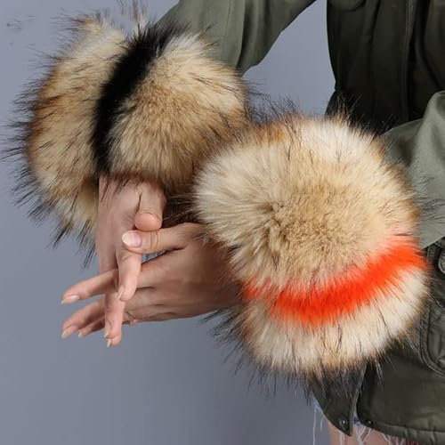 Pulswärmer Fell Manschetten,Damen weiche Kunstpelz Handgelenk Band Fell Manschetten Handschuhe Pelz Armstulpen Kunstfell Fellstulpen Plüsch Faux Pelzmanschetten Pelz Armstulpen für Frauen-Khaki #3