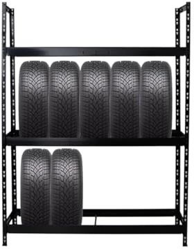 PROREGAL Étagère à pneus Tiger XL | HxLxP 200x150x45cm | Charge Max. 300kg | Jusqu'à 18 pneus | Noir | Porte-Pneu, Rack à pneus, rayonnage, Stockage, Rangement, Support, Atelier, Garage