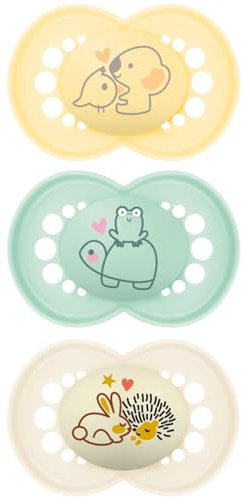 MAM | Original Schnuller Beige 18+ Monate (3 Stück) zufällige Farbauswahl - Symmetrischer Sauger aus ultraweichem Silikon - anatomisch geformter Babyschnuller für eine optimale Mundentwicklung