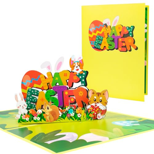 CNLITIHEKA Tarjetas emergentes de Pascua de jardín de animales, tarjeta de feliz Pascua, tarjeta de conejo de Pascua, tarjeta de felicitación de Pascua emergente, tarjetas hechas a mano de feliz