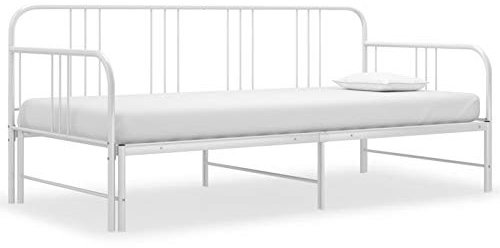 Gecheer Ausziehbett Tagesbett-Rahmen Sofabett Ausziehsofa Schlafcouch Bettgestell Tagesbett Polstersofa Schlafsofa Gästebett Bett Metallbett Bettsofa Sofa Couch Weiß Metall 90x200cm